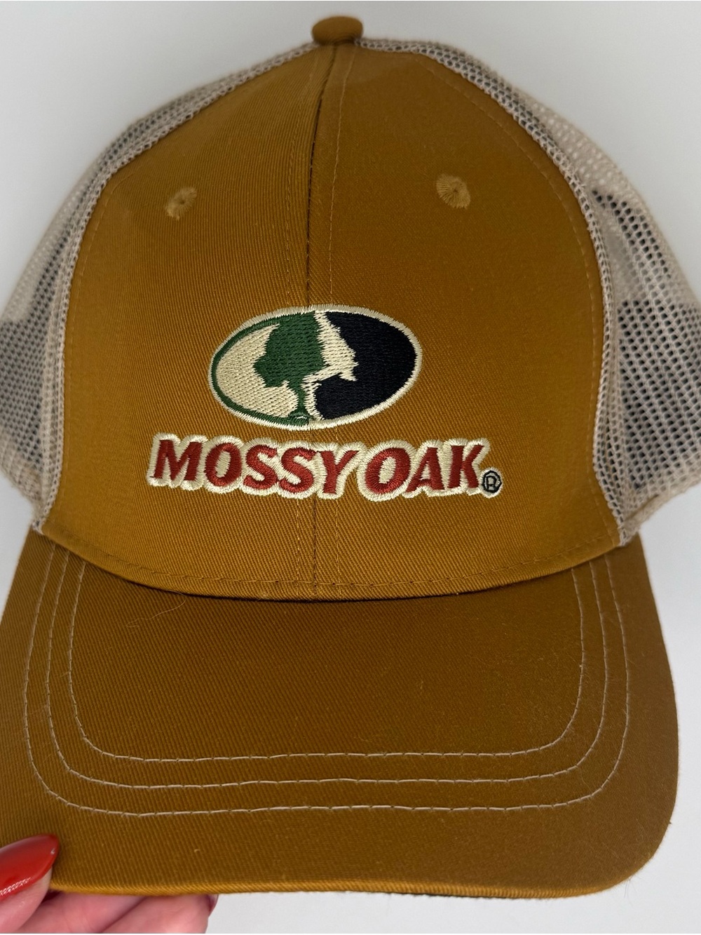 Mossy Oak Brown and Beige Mesh Logo Trucker Hat